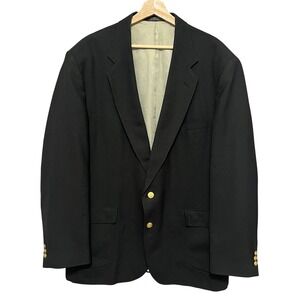 Vtg Stafford Mens Classic Black Blazer‎ 46L Long Gold Crest Buttons University